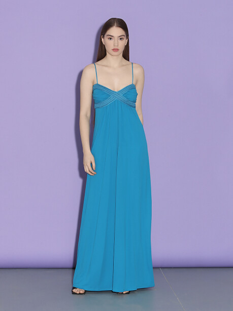 Long fitted dress with thin straps - 3