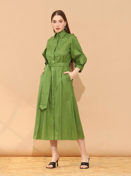 Cotton shirt dress with belt - 4