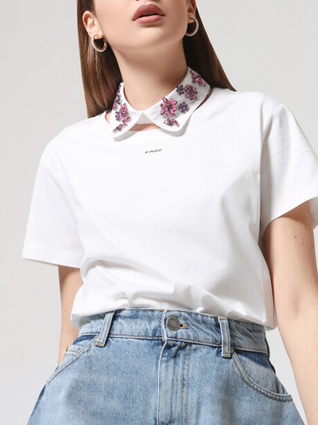 Cotton jersey T-shirt with jewel collar - 4