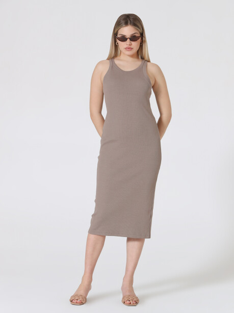 Ribbed American neckline dress - 3