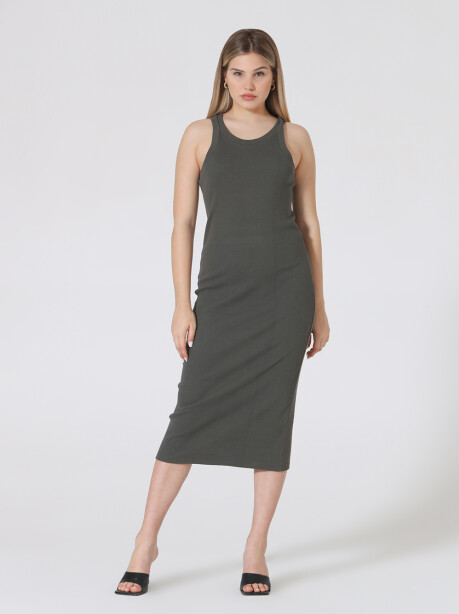 Ribbed American neckline dress - 5