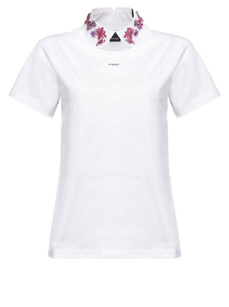 Cotton jersey T-shirt with jewel collar - 1