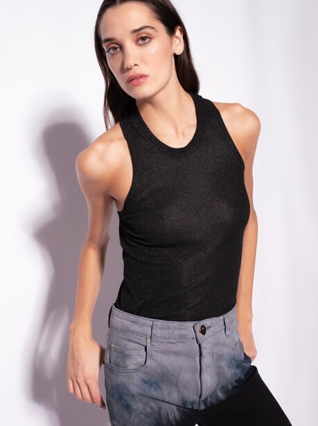 Lurex ribbed armhole tank top - 2