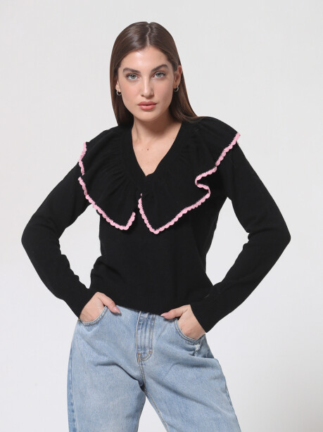 V-neck sweater with 100% cashmere decoration - 3