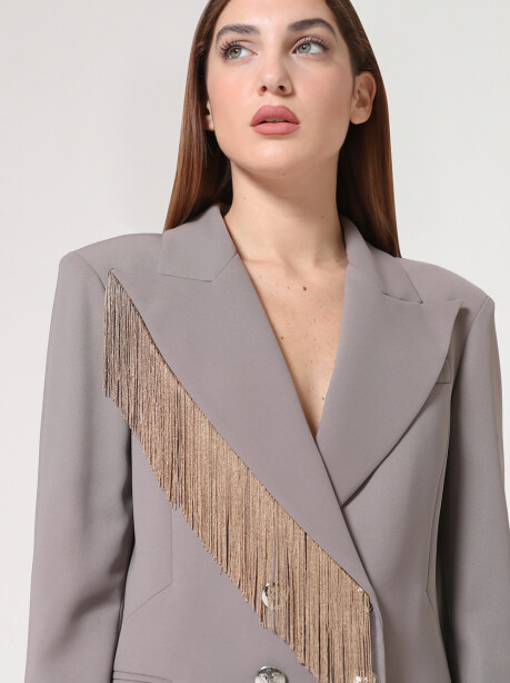 Double-breasted blazer with fringes - 5