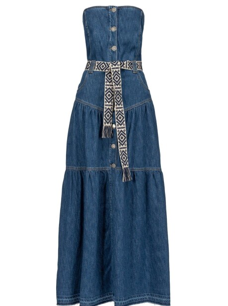 Vestito lungo in denim con cintura - 1