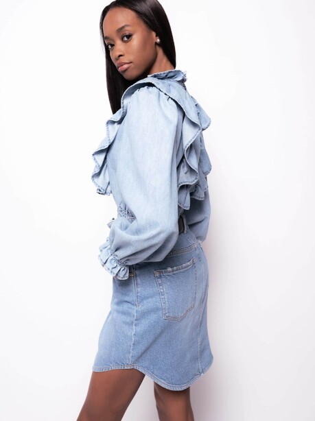 Blusa in denim con rouches - 2