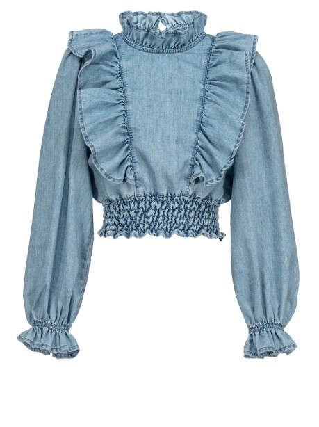 Blusa in denim con rouches - 1