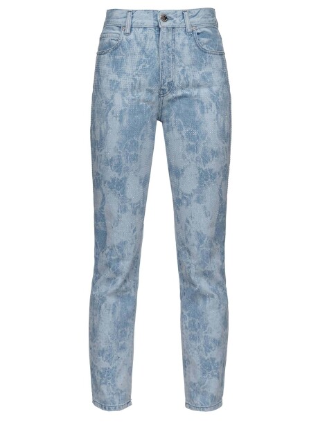 Jeans slim fit in denim effetto marmo con strass - 1