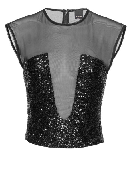 Top in tulle con ricamo full paillettes - 1