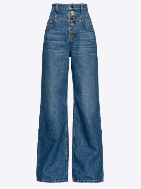 Jeans wide leg con bottoni gioiello - 1