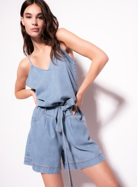 Tuta corta in denim fluido - 4