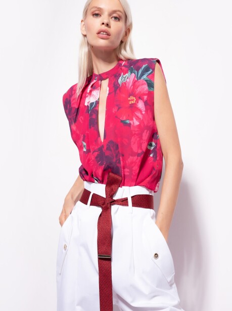 Blusa senza maniche stampa hibiscus - 4