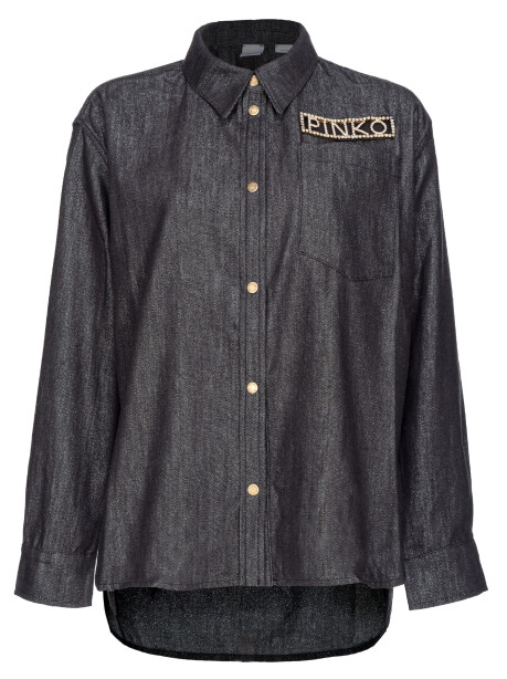 Camicia denim con logo strass - 1