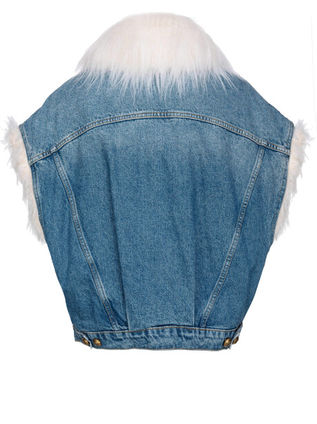 Giubbino denim smanicato con faux fur - 2