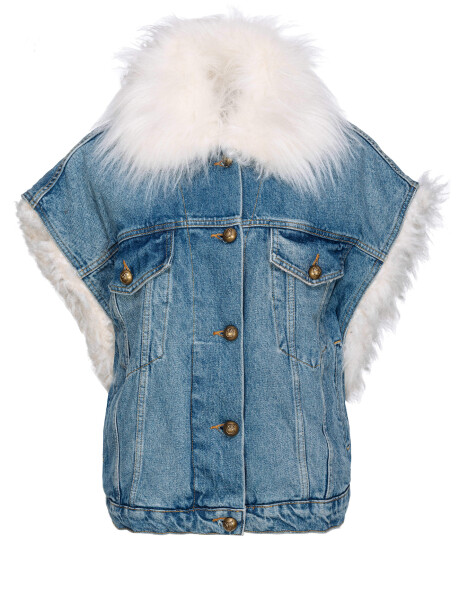 Giubbino denim smanicato con faux fur - 1