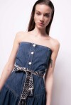 Vestito lungo in denim con cintura - 3