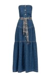 Vestito lungo in denim con cintura - 1