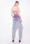 Jeans slim fit in denim effetto marmo con strass - 2