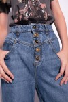 Jeans wide leg con bottoni gioiello - 3