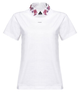 Cotton jersey T-shirt with jewel collar