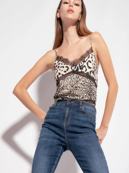 Top lingerie con pizzo in stampa animalier