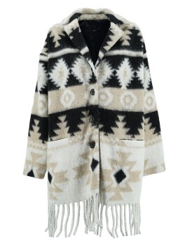 Coat with ethnic patterned fringes