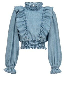 Blusa in denim con rouches