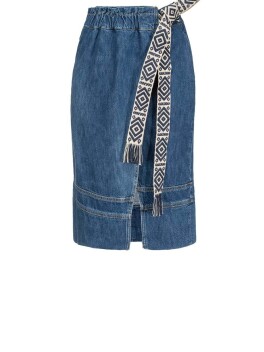 Gonna longuette in denim con cintura