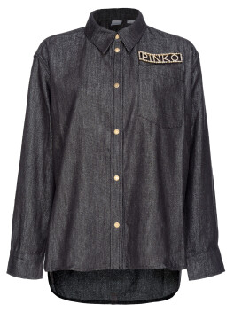 Camicia denim con logo strass