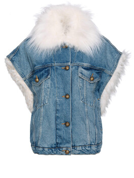 Giubbino denim smanicato con faux fur